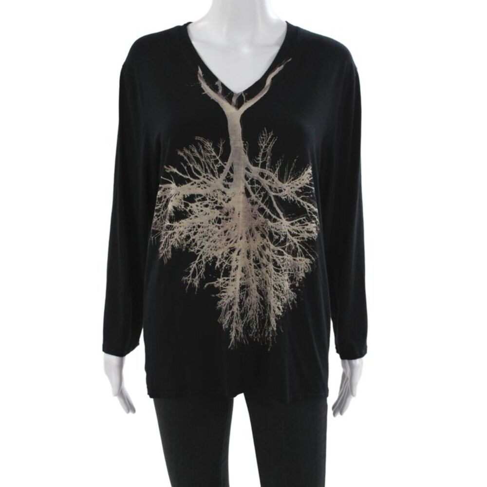 Heyne Bogut Women Tunic V Neck 3/4 Sleeve Black Rayon Pullover Size 5